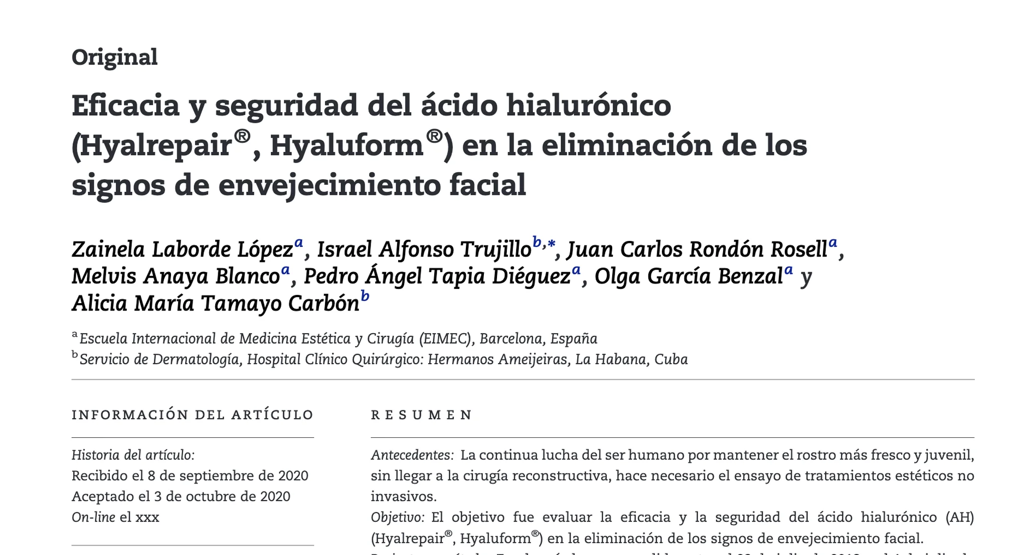 EIMEC BLOG elsevier revista cientifica Eficacia y seguridad del acido hialuronico